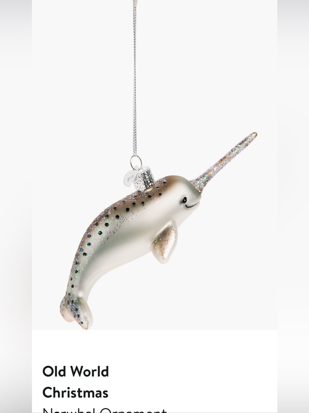 NWT Old World Narwhal Glass Ornament